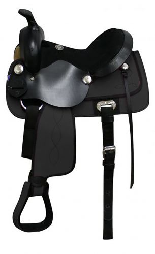 14" Double T Black Nylon Cordura Saddle with Suede Leather Seat and Leather Jockeys