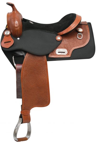 16" Double T Cordura Saddle with Basket Tooled Leather Accents