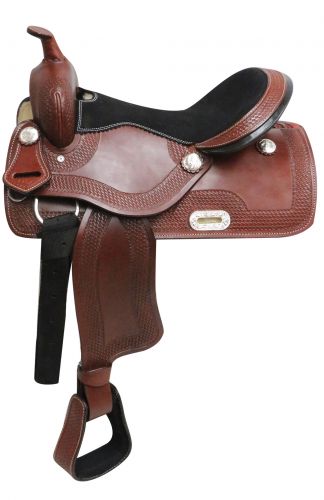 16" Economy style western saddle with basket weave tooling